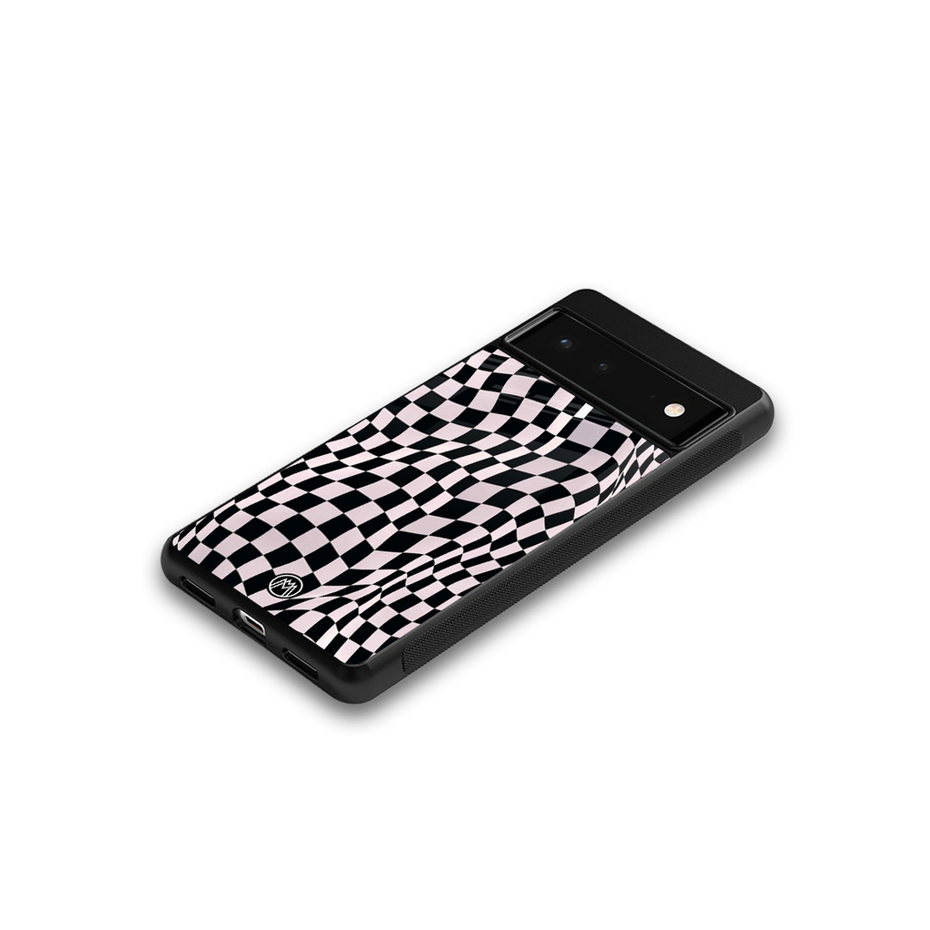 trippy b&w check pattern back phone cover | glass case for Google Pixel 6A