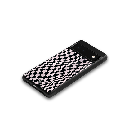 trippy b&w check pattern back phone cover | glass case for Google Pixel 6A