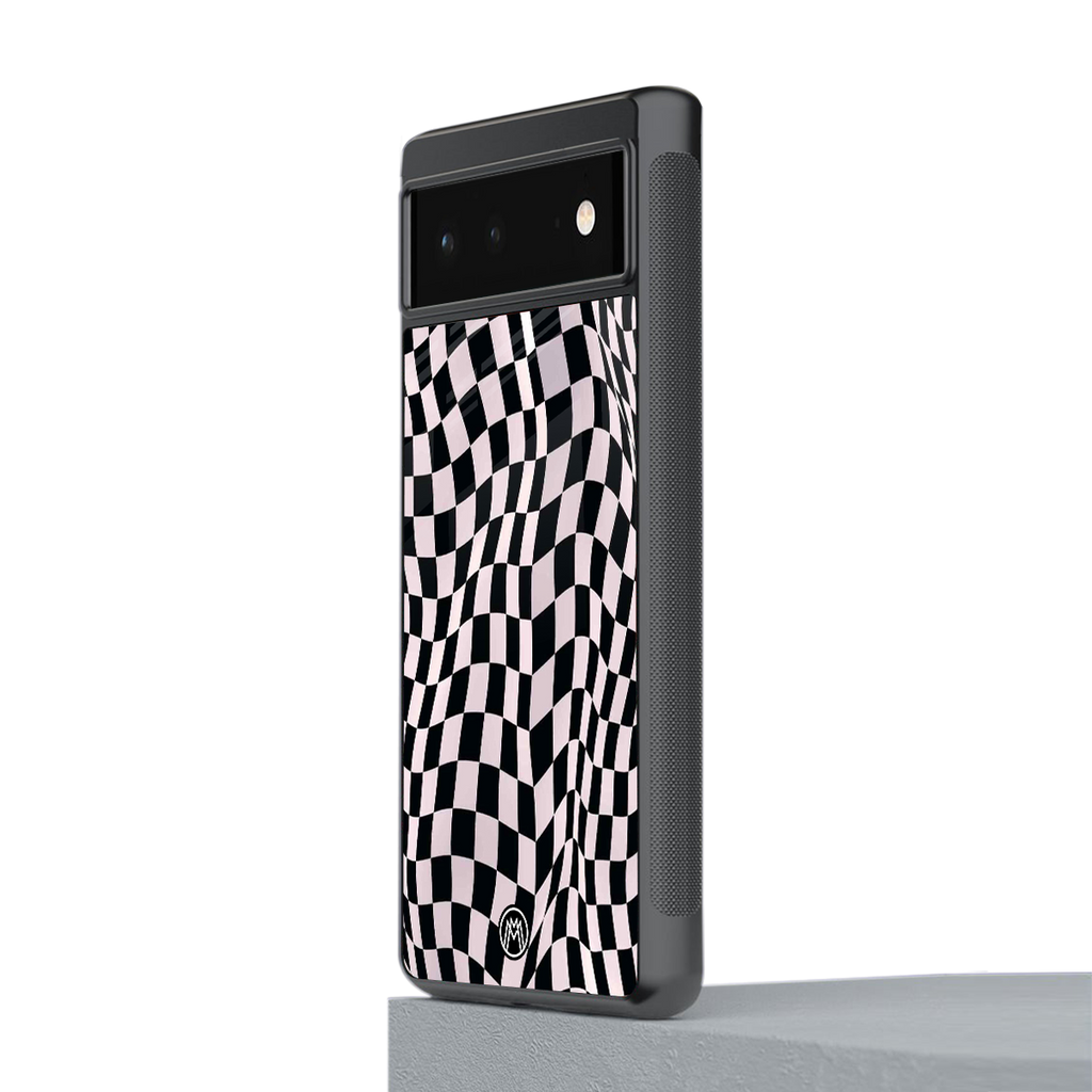 trippy b&w check pattern back phone cover | glass case for google pixel 6