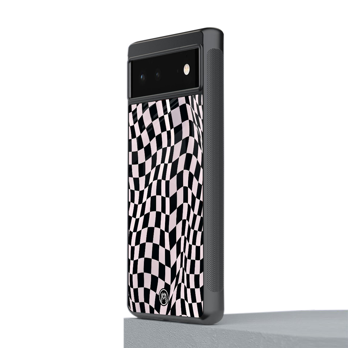 trippy b&w check pattern back phone cover | glass case for google pixel 6
