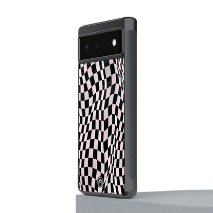 trippy b&w check pattern back phone cover | glass case for Google Pixel 6A