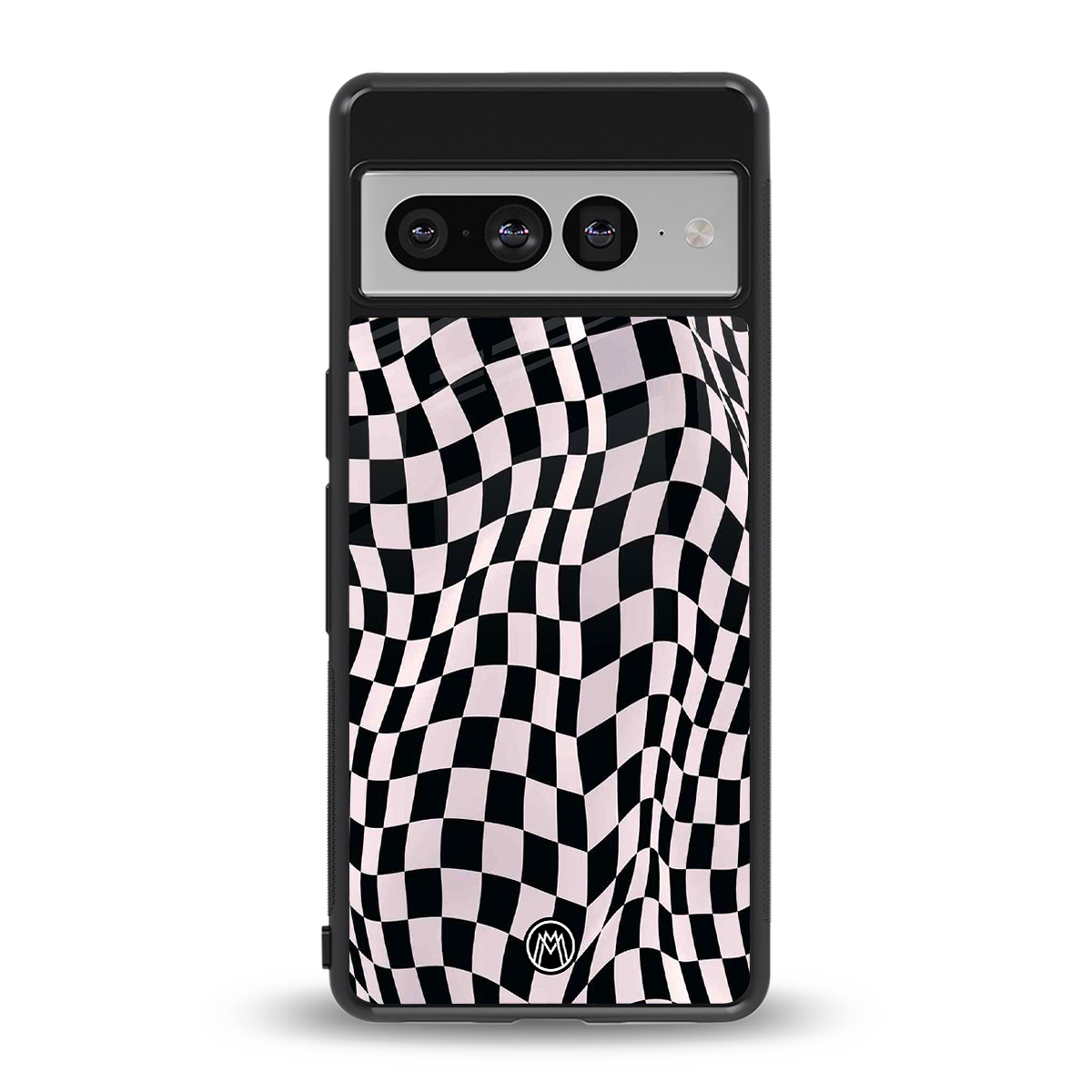trippy b&w check pattern back phone cover | glass case for google pixel 7 pro