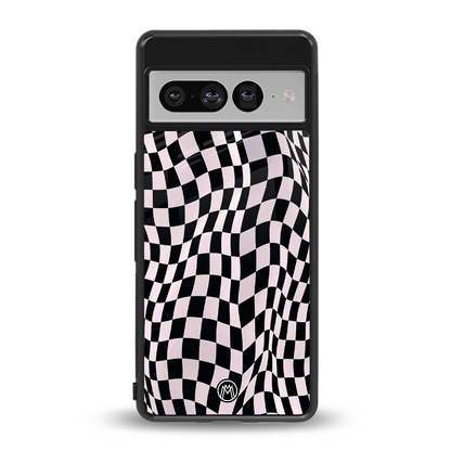 trippy b&w check pattern back phone cover | glass case for google pixel 7 pro