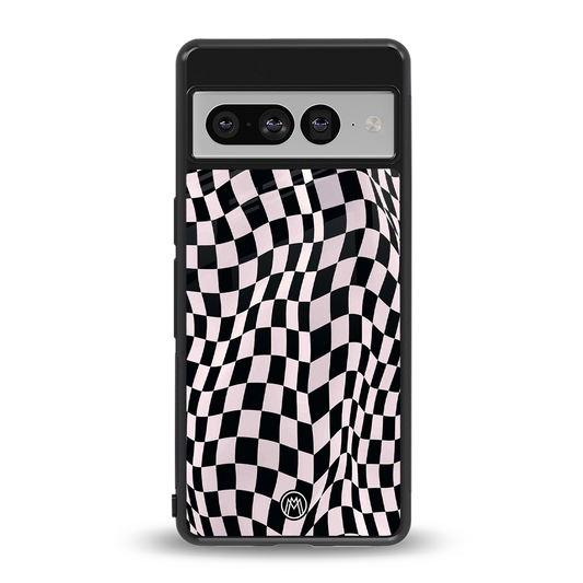 trippy b&w check pattern back phone cover | glass case for google pixel 7 pro