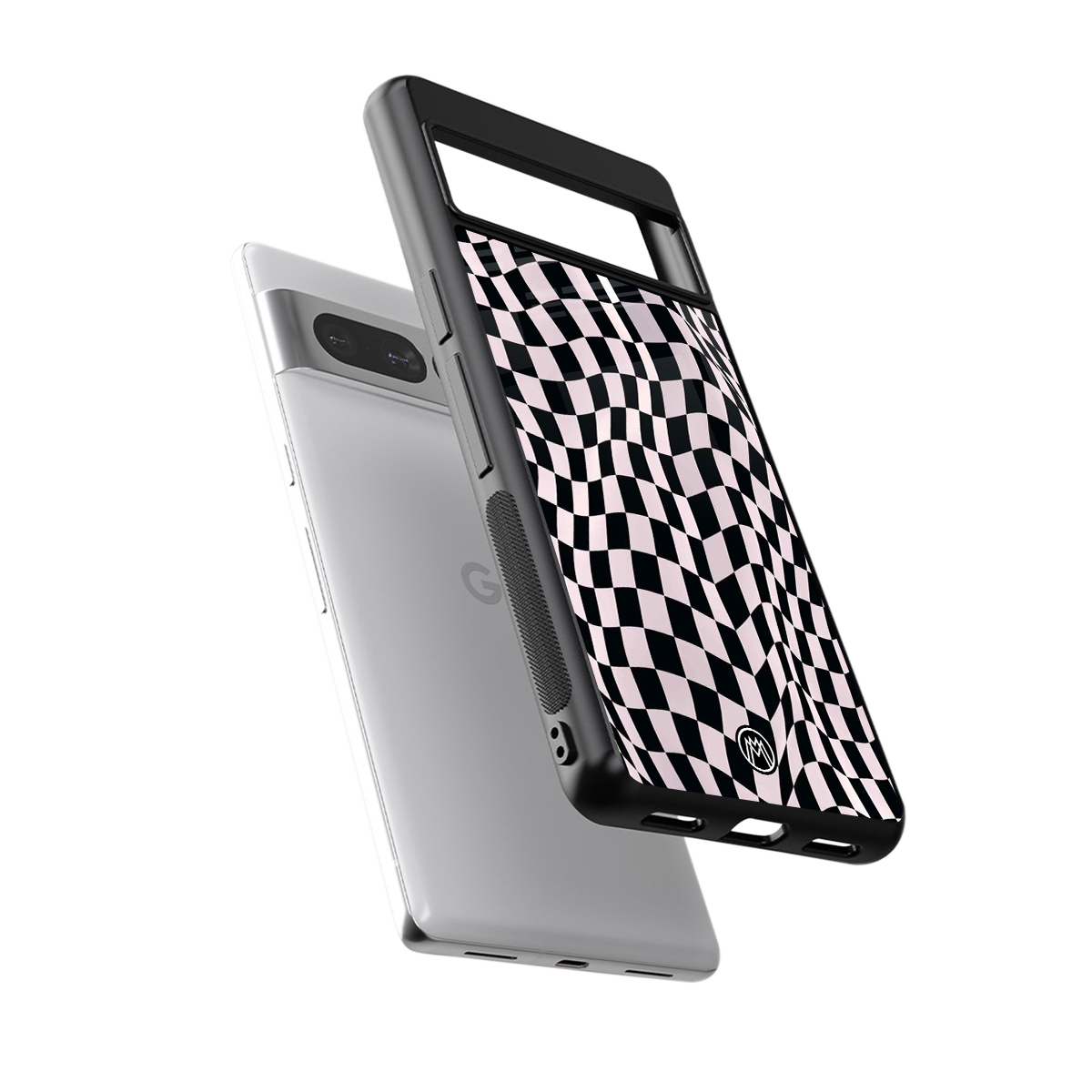 trippy b&w check pattern back phone cover | glass case for google pixel 7 pro