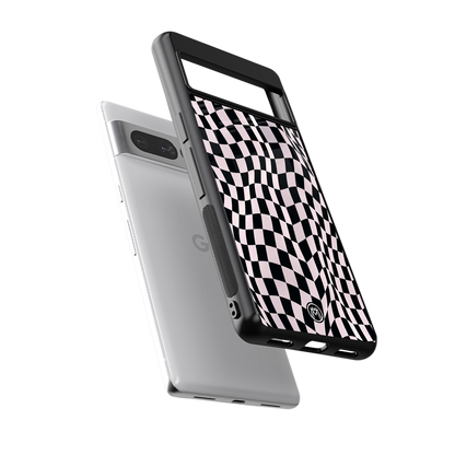 trippy b&w check pattern back phone cover | glass case for google pixel 7 pro