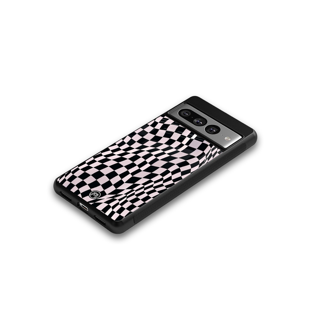 trippy b&w check pattern back phone cover | glass case for google pixel 7 pro