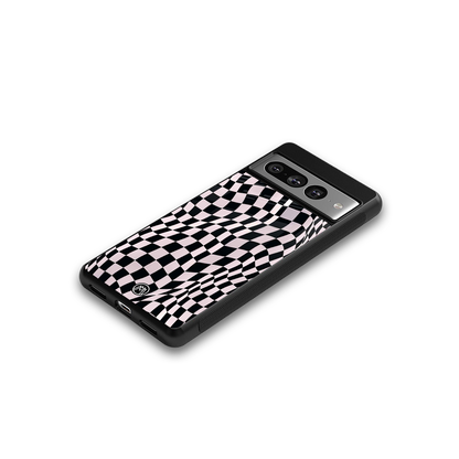 trippy b&w check pattern back phone cover | glass case for google pixel 7 pro