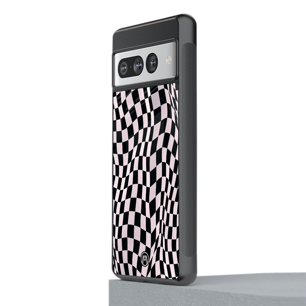 trippy b&w check pattern back phone cover | glass case for google pixel 7 pro