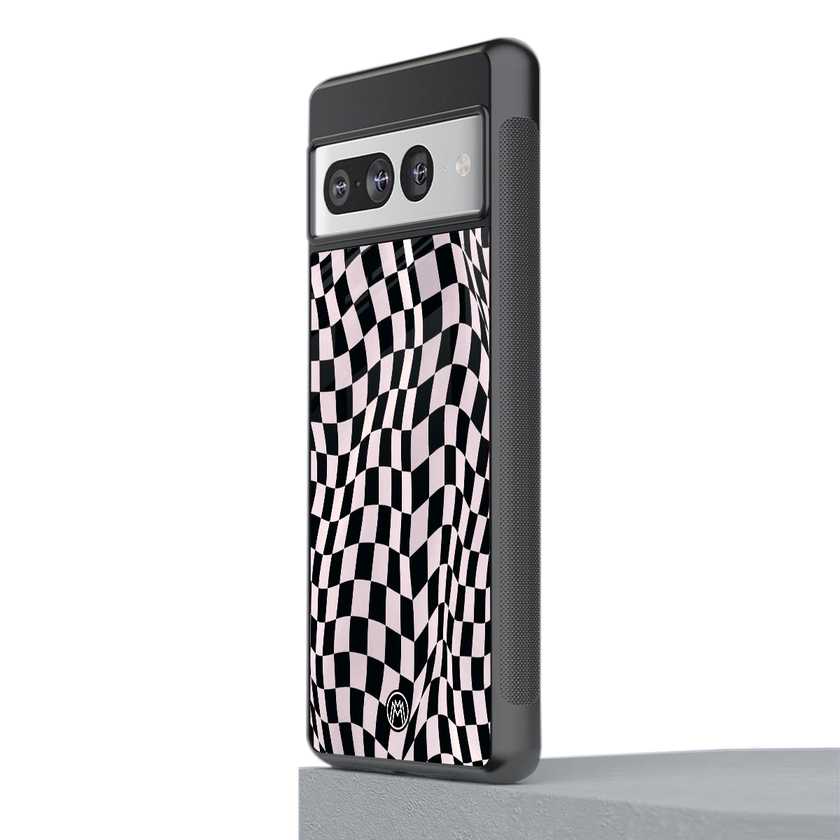 trippy b&w check pattern back phone cover | glass case for google pixel 7 pro
