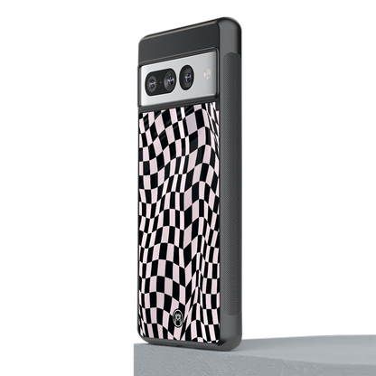 trippy b&w check pattern back phone cover | glass case for google pixel 7 pro