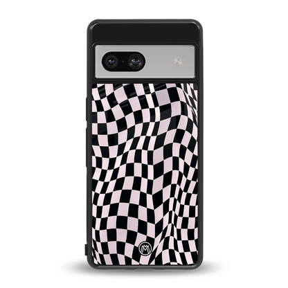 trippy b&w check pattern back phone cover | glass case for Google Pixel 7