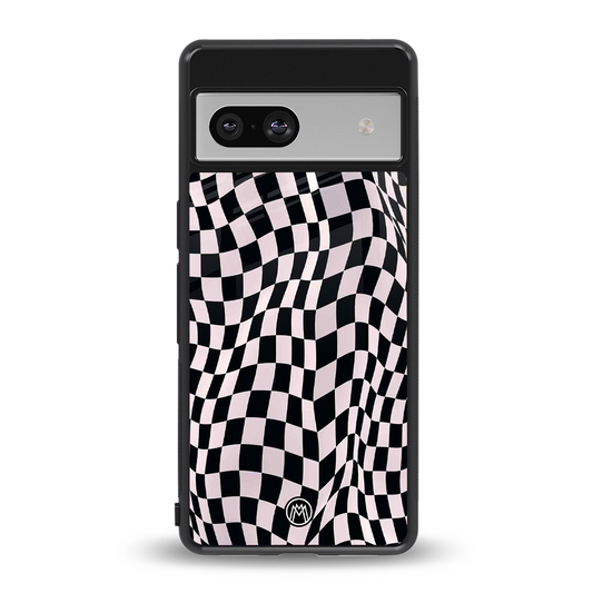 trippy b&w check pattern back phone cover | glass case for Google Pixel 7