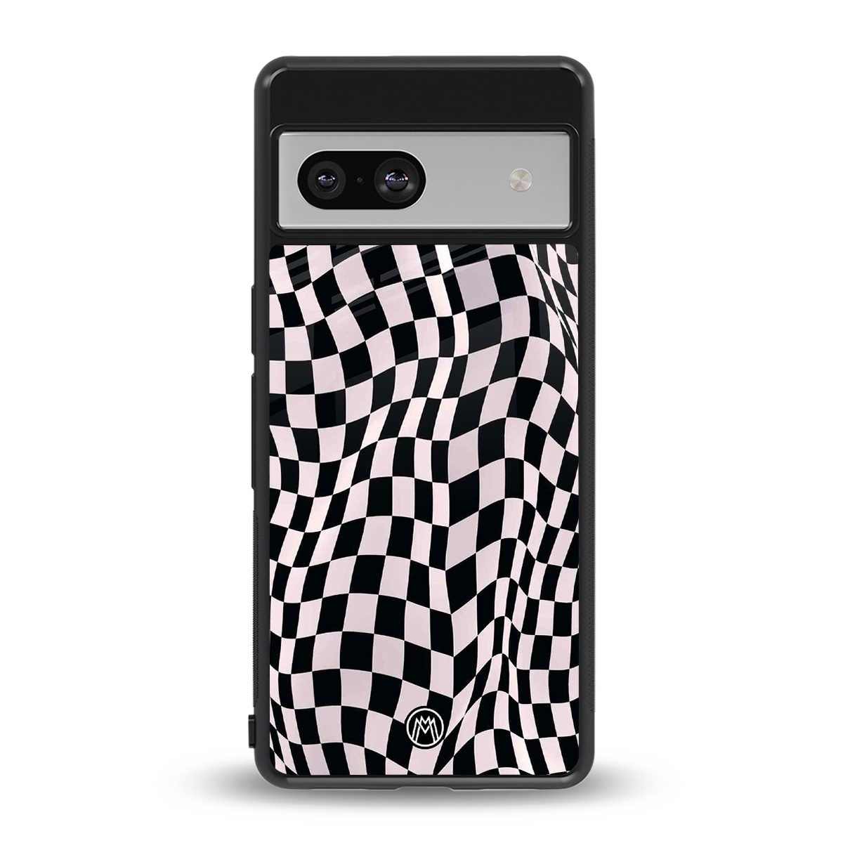 trippy b&w check pattern back phone cover | glass case for Google Pixel 7A