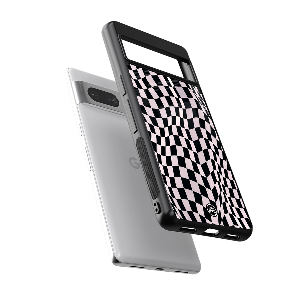 trippy b&w check pattern back phone cover | glass case for Google Pixel 7
