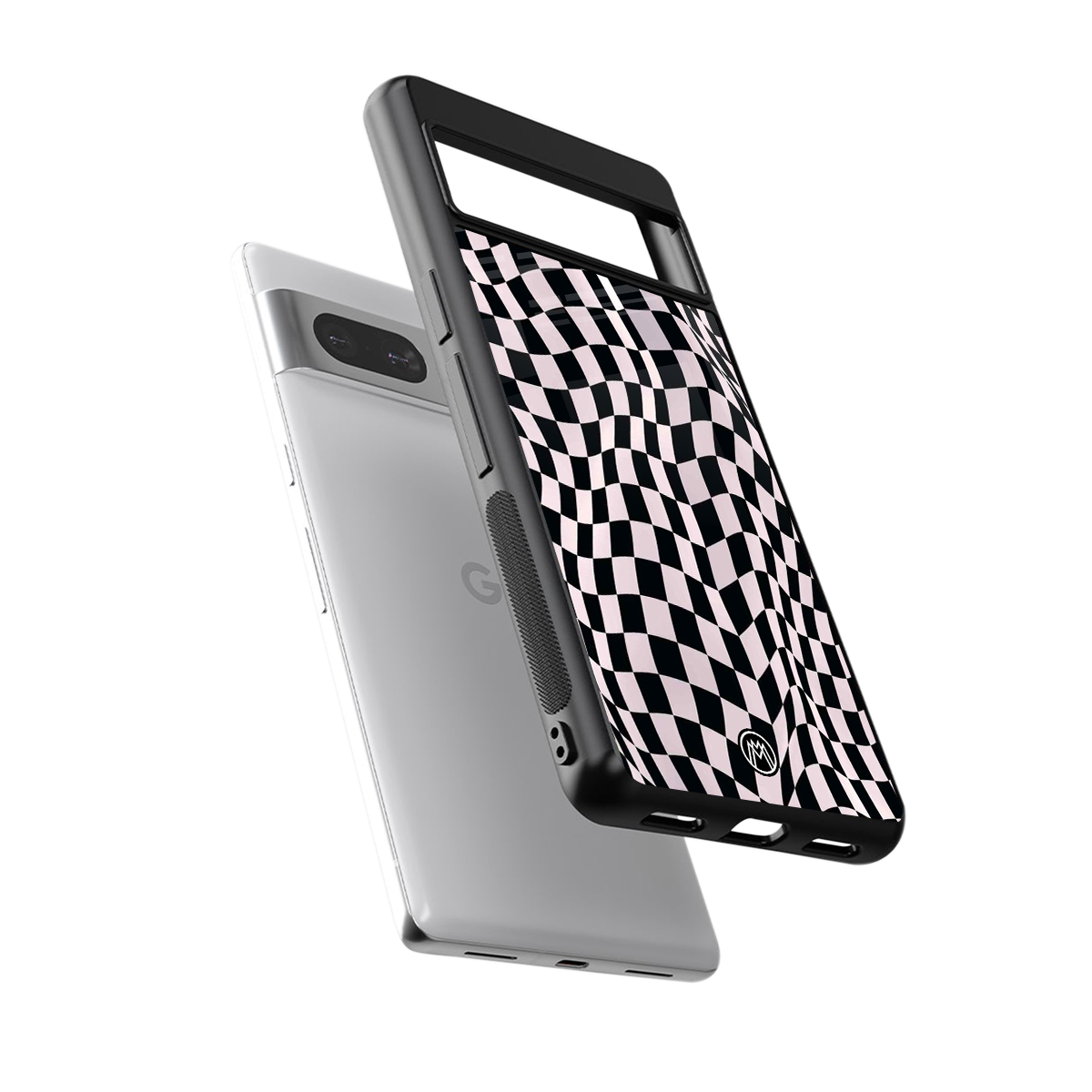trippy b&w check pattern back phone cover | glass case for Google Pixel 7