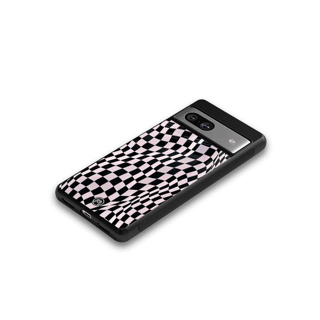 trippy b&w check pattern back phone cover | glass case for Google Pixel 7