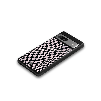 trippy b&w check pattern back phone cover | glass case for Google Pixel 7A