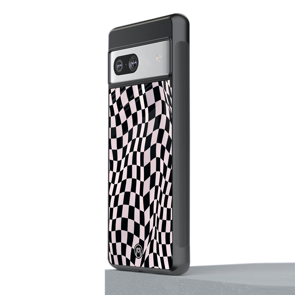 trippy b&w check pattern back phone cover | glass case for Google Pixel 7