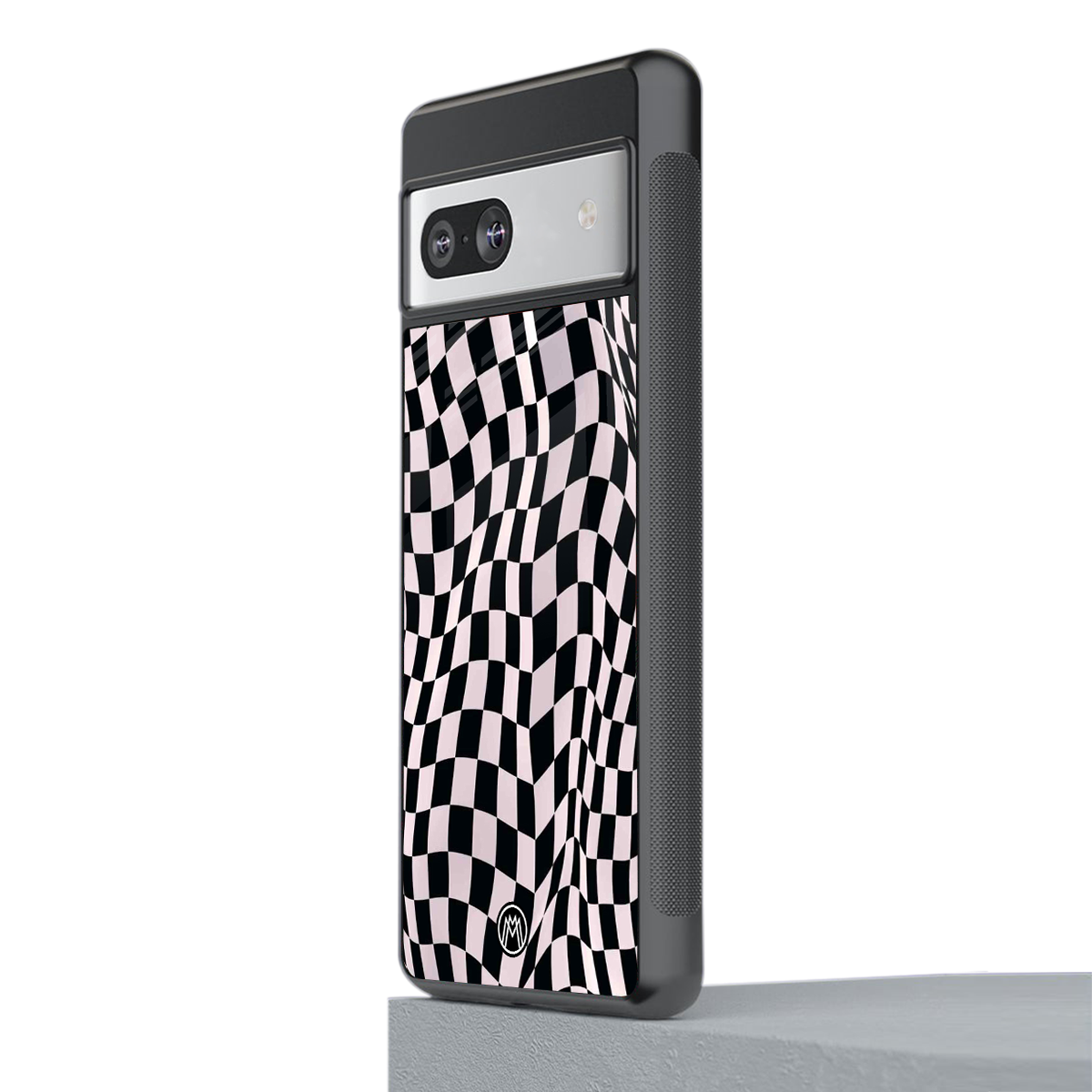 trippy b&w check pattern back phone cover | glass case for Google Pixel 7A