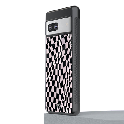 trippy b&w check pattern back phone cover | glass case for Google Pixel 7A