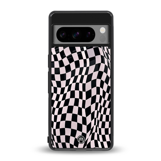 trippy b&w check pattern back phone cover | glass case for google pixel 8 pro