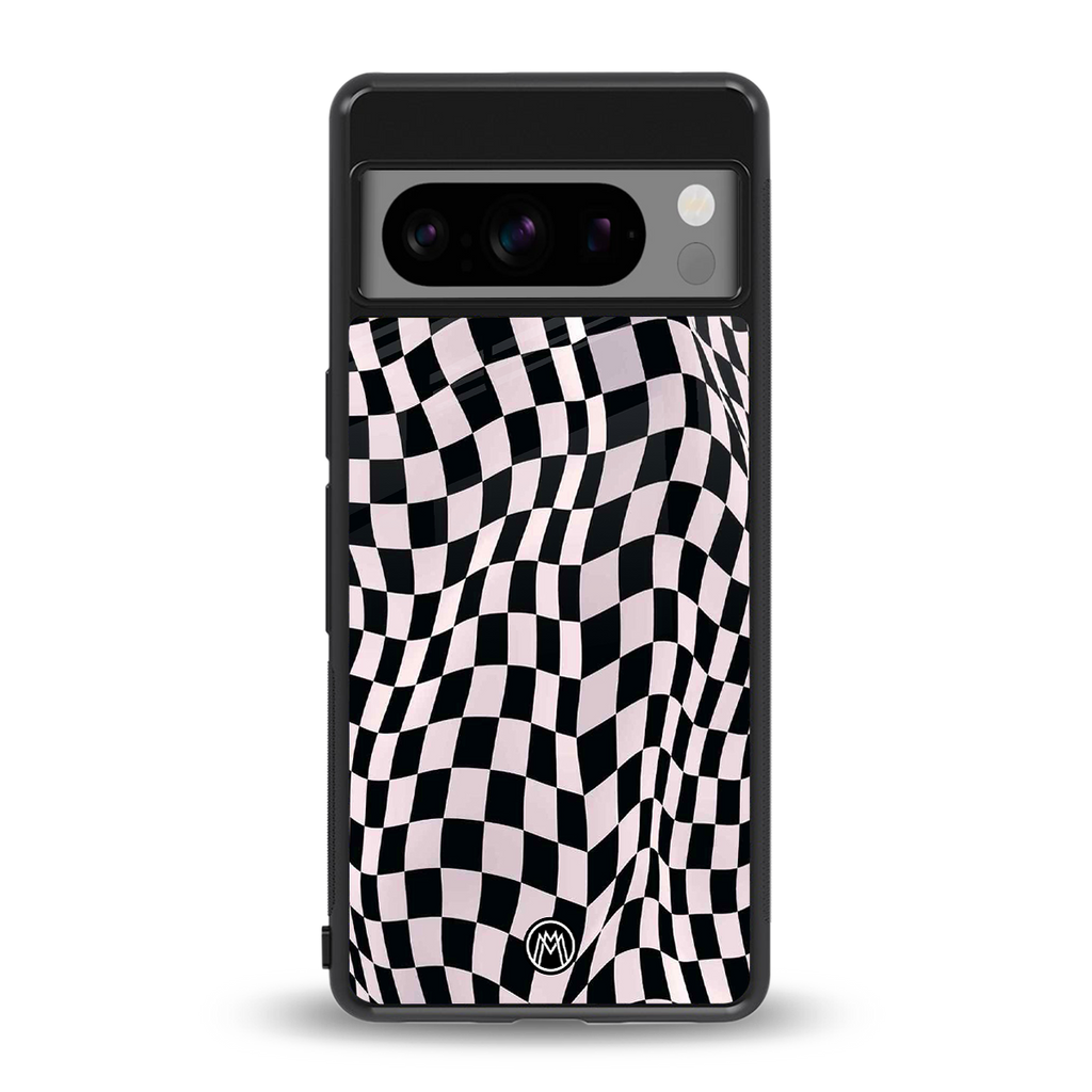 trippy b&w check pattern back phone cover | glass case for google pixel 8 pro