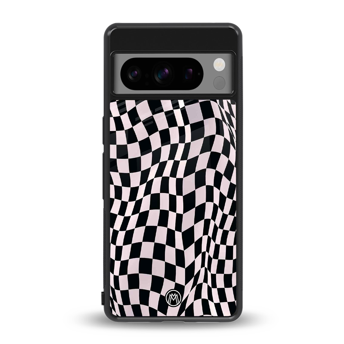 trippy b&w check pattern back phone cover | glass case for google pixel 8 pro