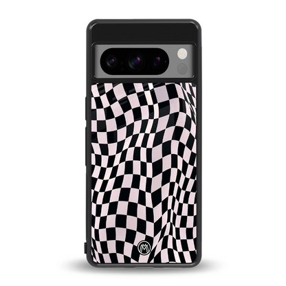 trippy b&w check pattern back phone cover | glass case for google pixel 8 pro