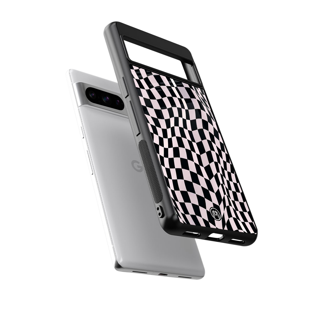trippy b&w check pattern back phone cover | glass case for google pixel 8 pro