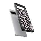 trippy b&w check pattern back phone cover | glass case for google pixel 8 pro