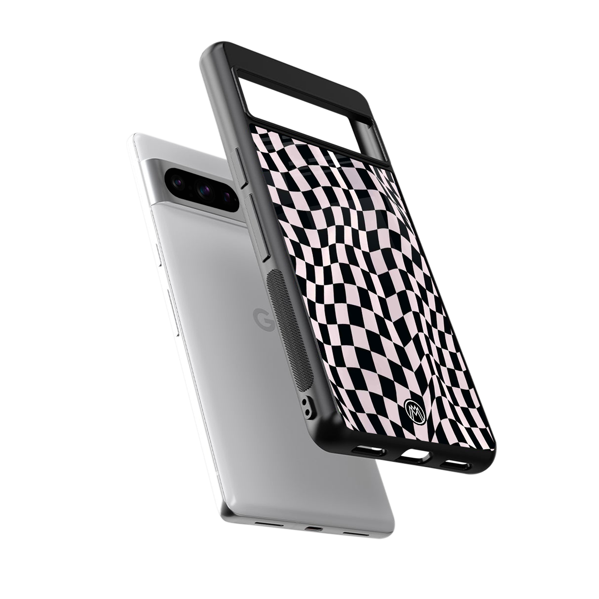 trippy b&w check pattern back phone cover | glass case for google pixel 8 pro