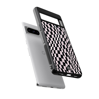 trippy b&w check pattern back phone cover | glass case for google pixel 8 pro