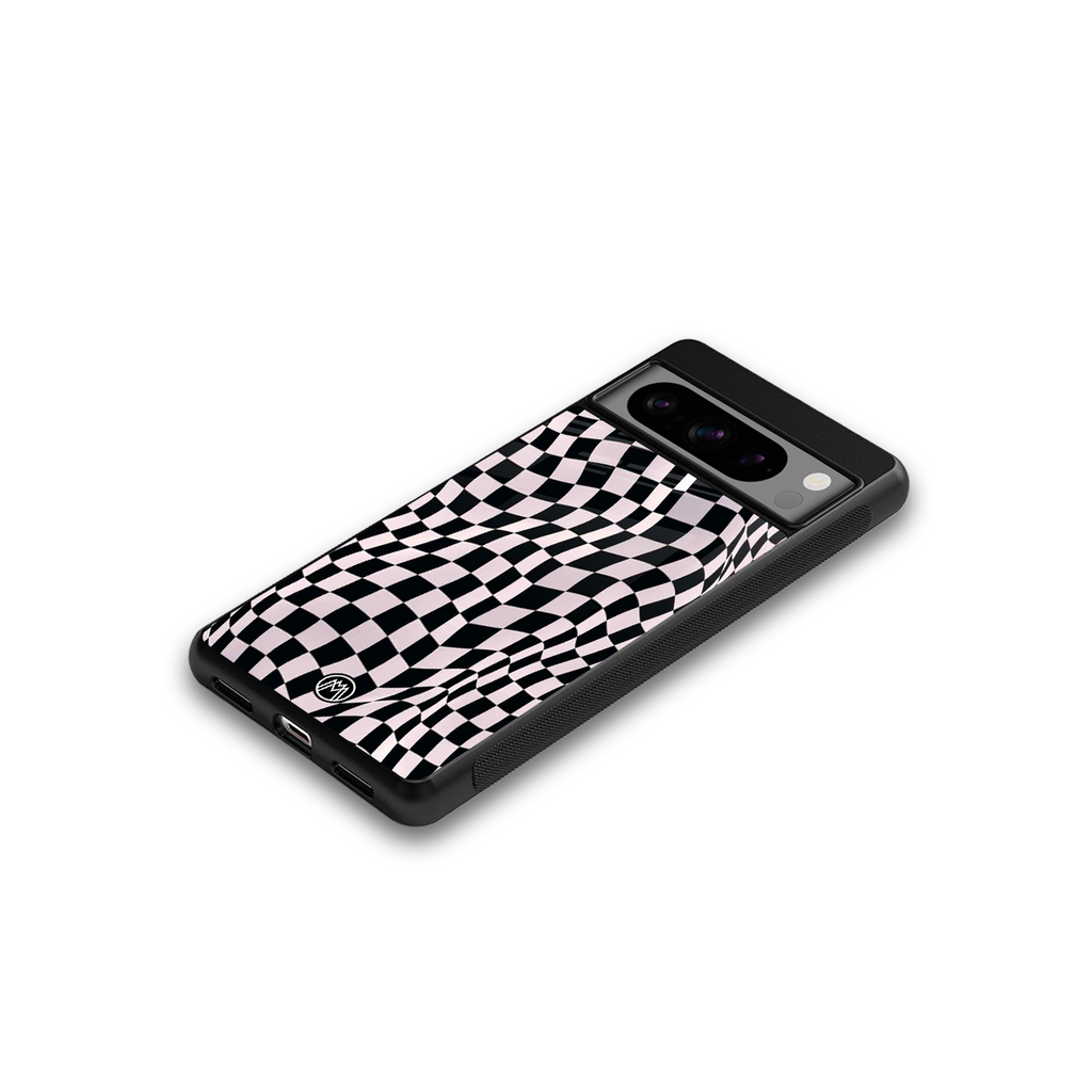 trippy b&w check pattern back phone cover | glass case for google pixel 8 pro