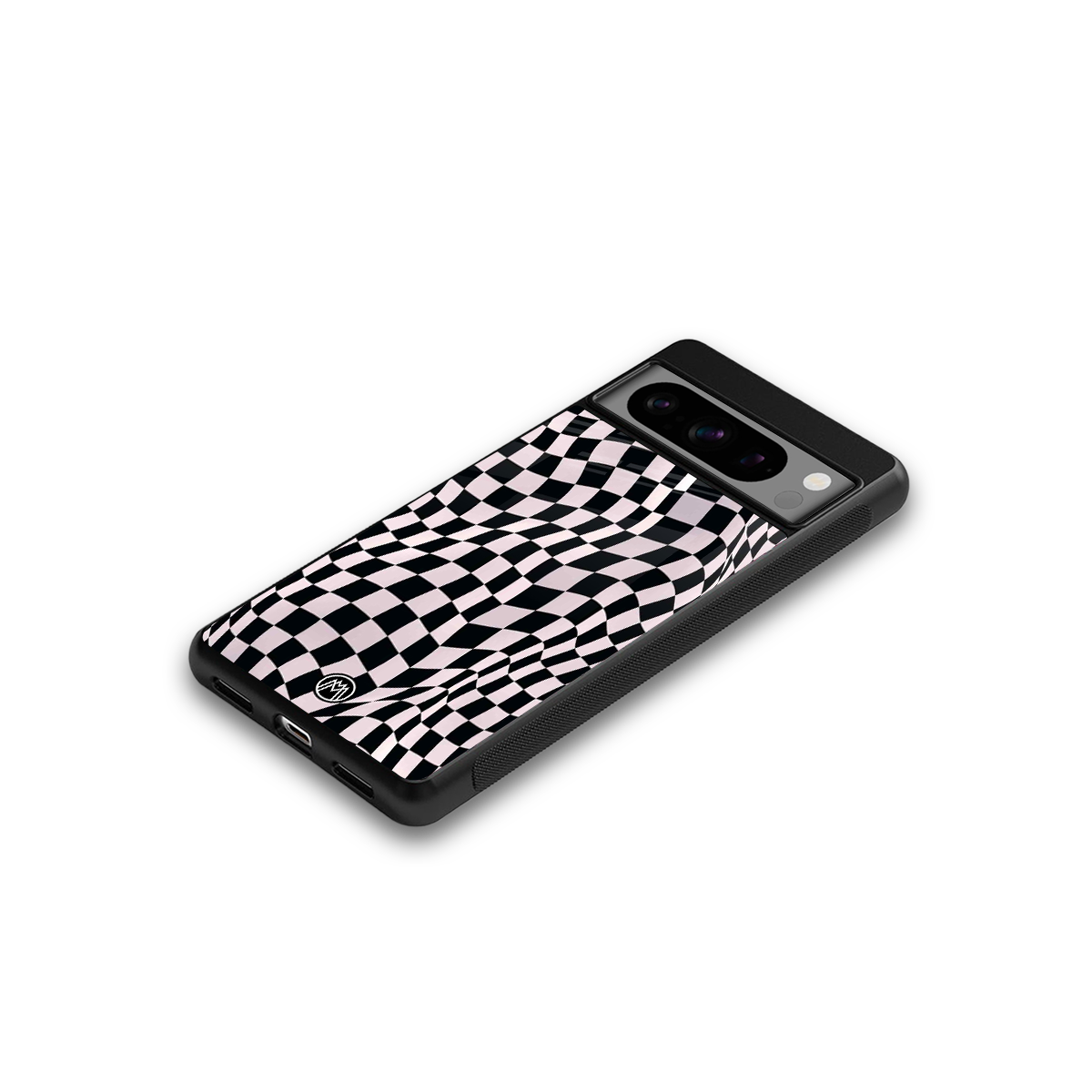 trippy b&w check pattern back phone cover | glass case for google pixel 8 pro