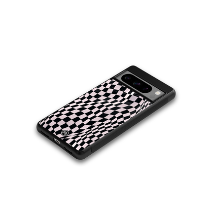 trippy b&w check pattern back phone cover | glass case for google pixel 8 pro