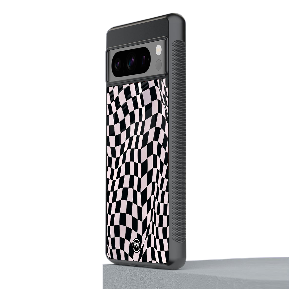 trippy b&w check pattern back phone cover | glass case for google pixel 8 pro