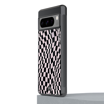 trippy b&w check pattern back phone cover | glass case for google pixel 8 pro