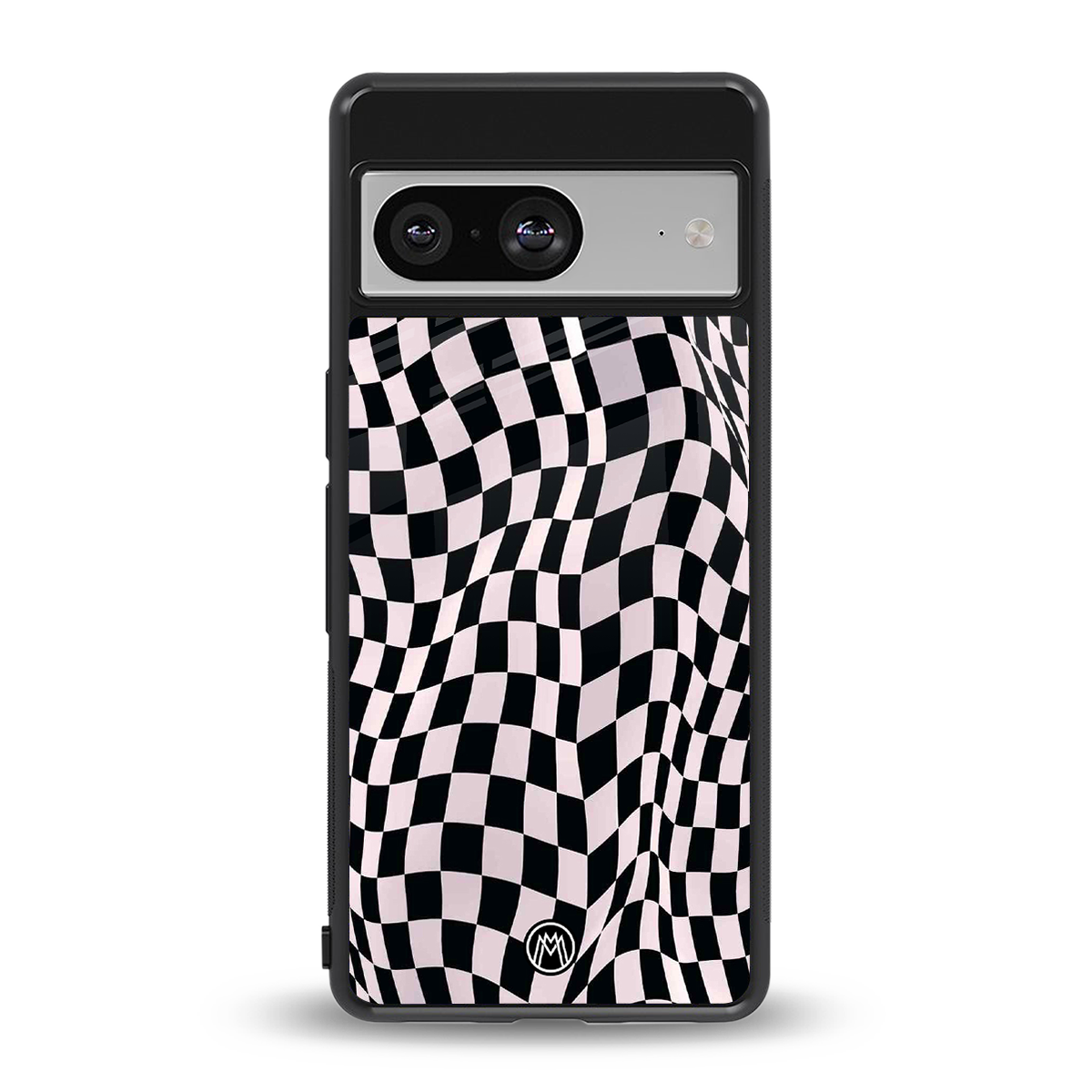 trippy b&w check pattern back phone cover | glass case for Google Pixel 8