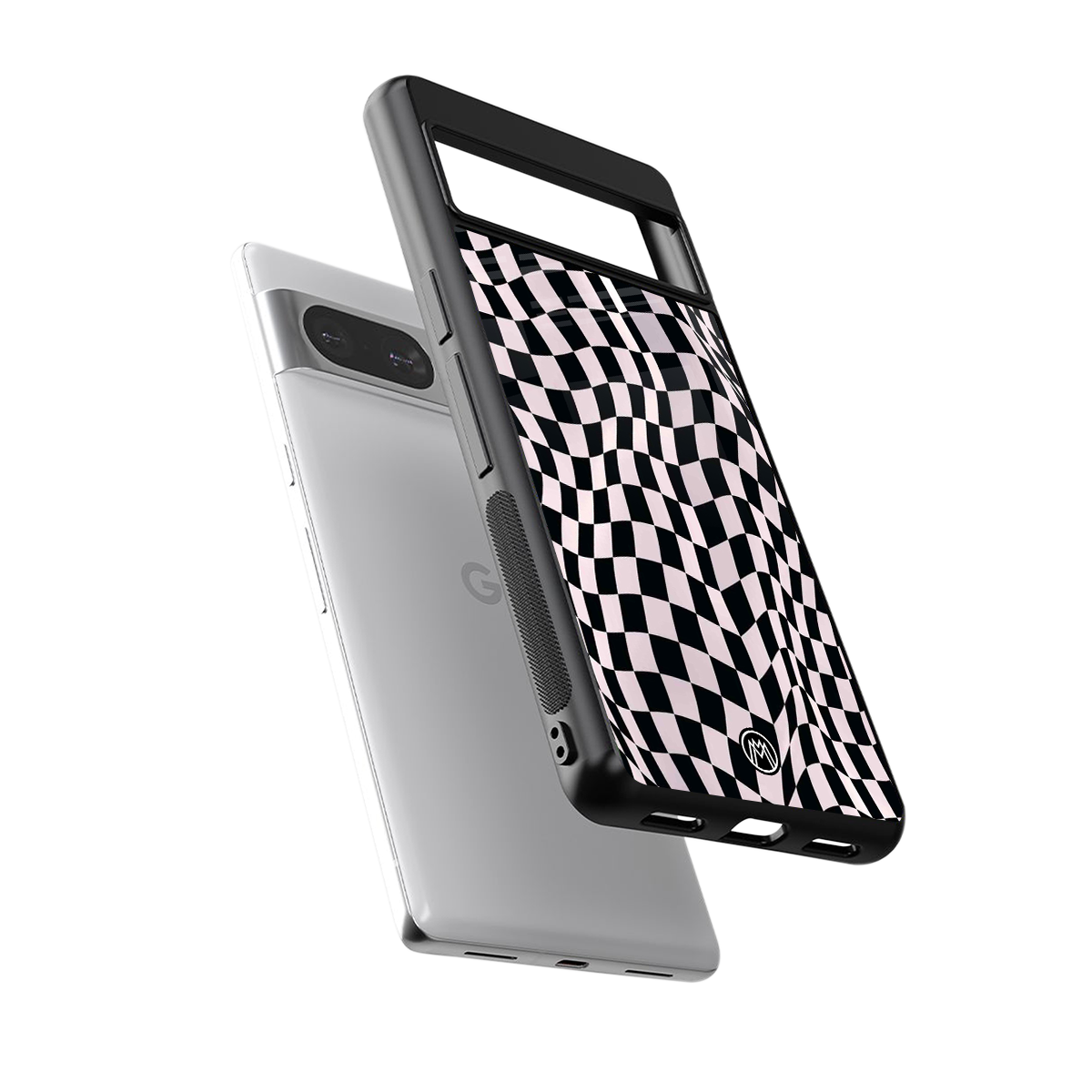 trippy b&w check pattern back phone cover | glass case for Google Pixel 8
