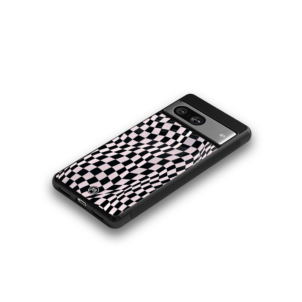 trippy b&w check pattern back phone cover | glass case for Google Pixel 8