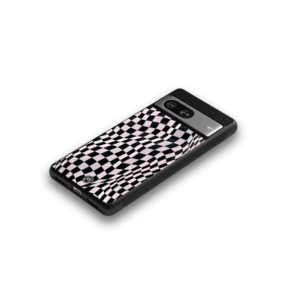 trippy b&w check pattern back phone cover | glass case for Google Pixel 8