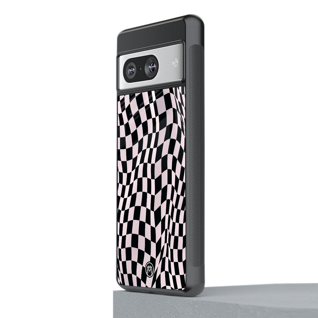 trippy b&w check pattern back phone cover | glass case for Google Pixel 8