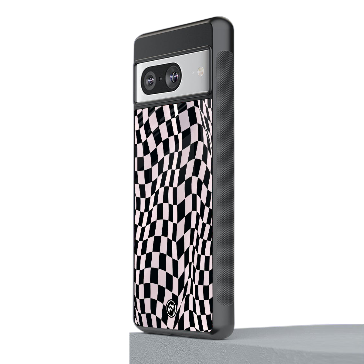 trippy b&w check pattern back phone cover | glass case for Google Pixel 8