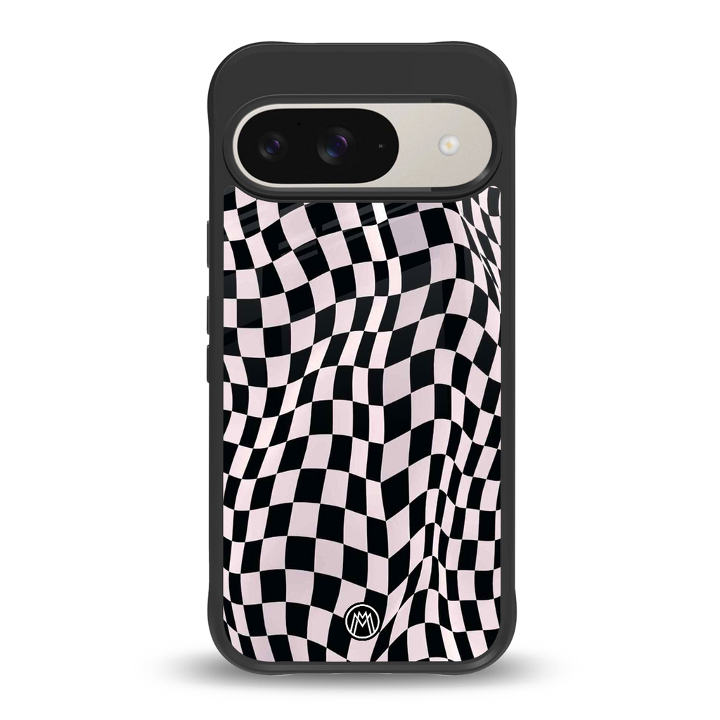 trippy b&w check pattern back phone cover | glass case for google pixel 9