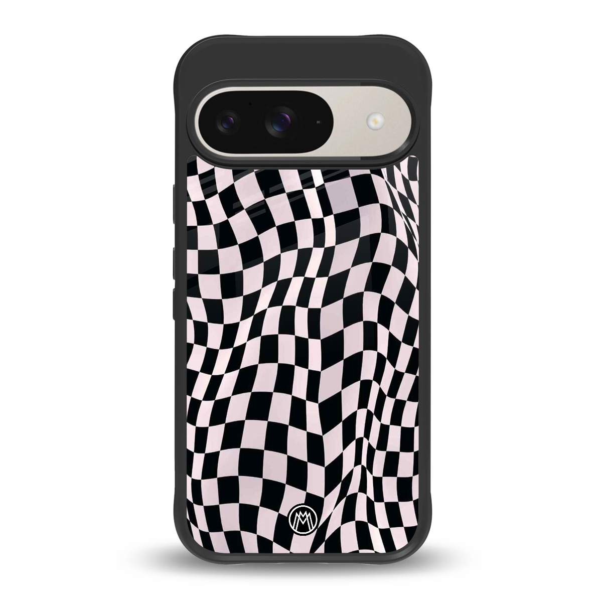 trippy b&w check pattern back phone cover | glass case for google pixel 9