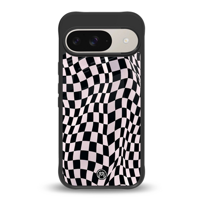 trippy b&w check pattern back phone cover | glass case for google pixel 9