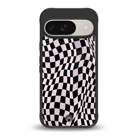 trippy b&w check pattern back phone cover | glass case for google pixel 9