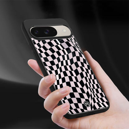 trippy b&w check pattern back phone cover | glass case for google pixel 9