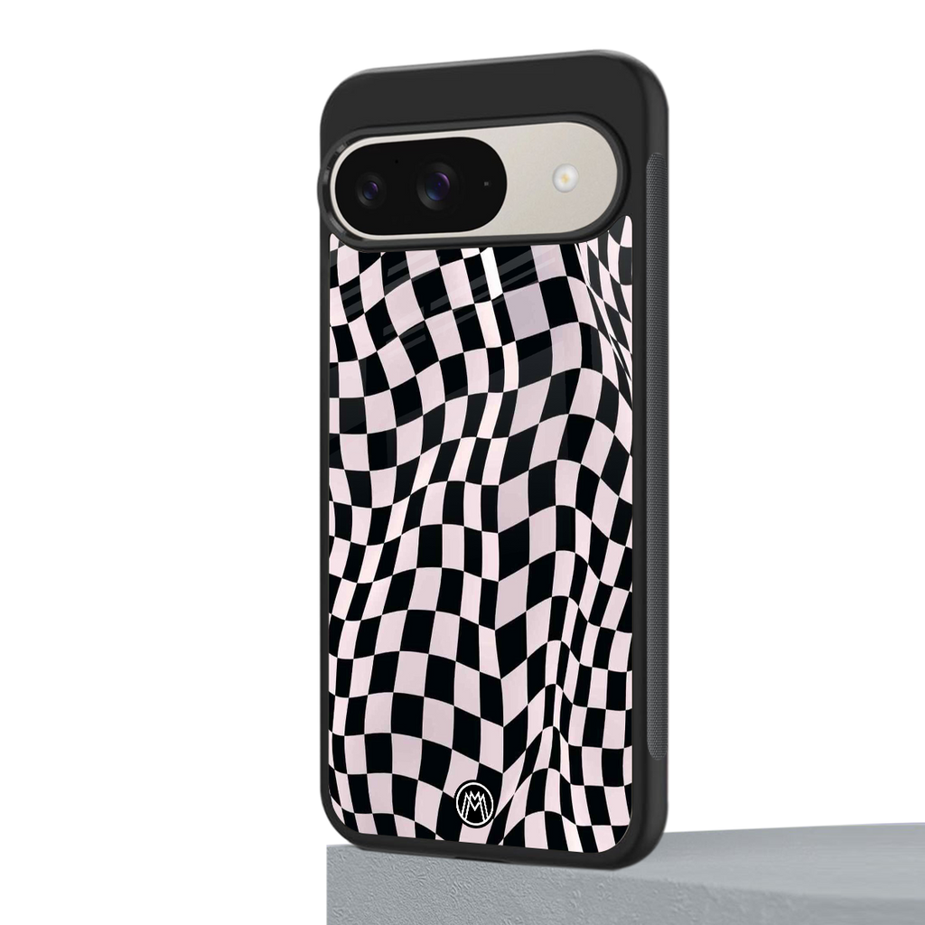 trippy b&w check pattern back phone cover | glass case for google pixel 9